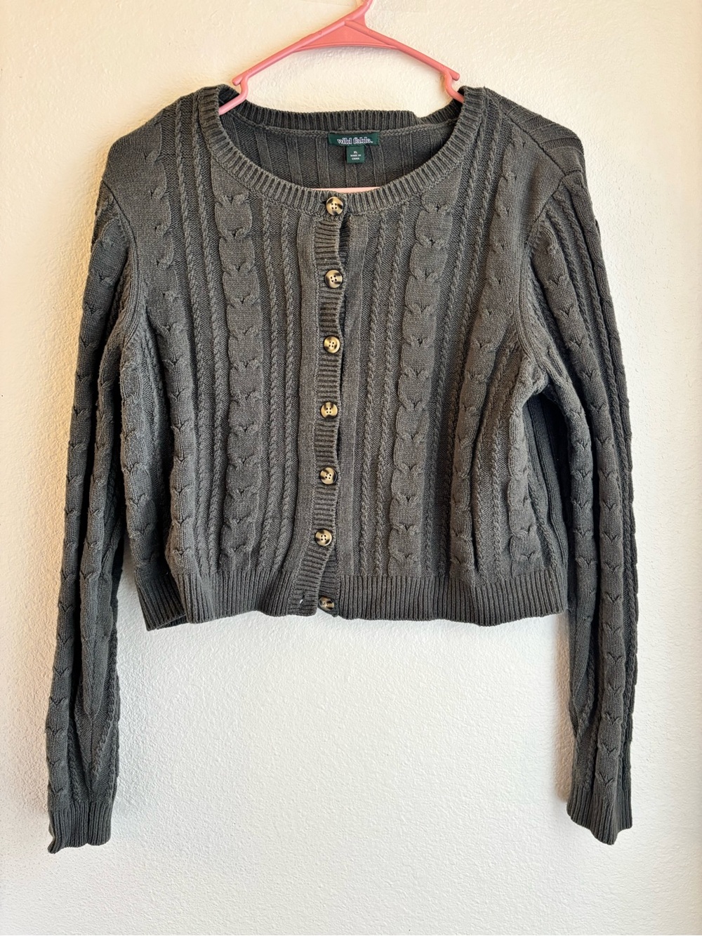 Wild Fable Green Cable Knit Cropped Cardigan Button Front Sweater Women's XL